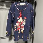 Vintage Belle Pointe Christmas Sweater 100% Wool L Santa Claus Embroidered  6D