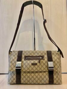 Gucci PVC GG Pattern Supreme Vintage Shoulder Bag Beige Leather Authentic