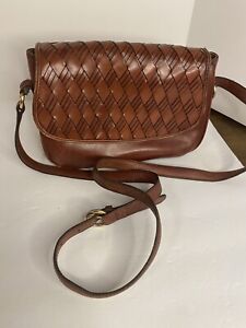 Vintage Etienne Aigner   Brown Woven Leather Crossbody Bag Purse