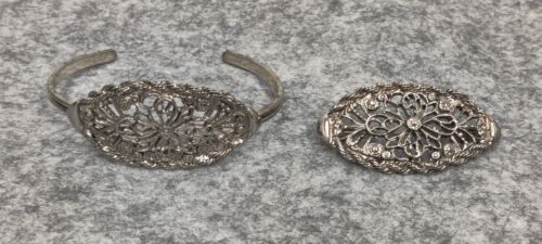 Vintage Silver Filigree Bracelet and Brooch Set  4247