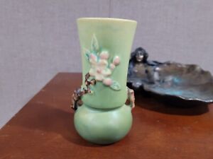 Roseville Pottery Apple Blossom 1949 Green MCM Vase 381-6