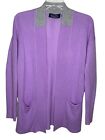 Magaschoni XS sweater purple cardigan pockets open front 100% cashmere