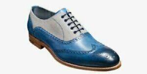 Men Handmade Shoes Two Tone Blue Leather Grey Suede Oxford Wingtip Formal Boots