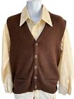 Vintage Robert Bruce Wool Sweater Vest Union Made USA Brown Grandpa Golf L