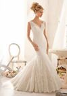 Morilee 2605 Bridal Wedding Dress Embroidered Lace Mermaid Fitted Ivory V Neck