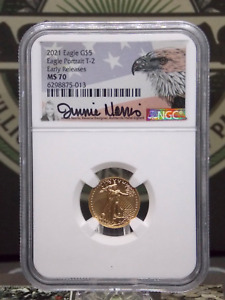 2021 $5 American GOLD Eagle 1/10oz *TYPE 2* Gem NGC MS70 #013ARC Jennie Norris