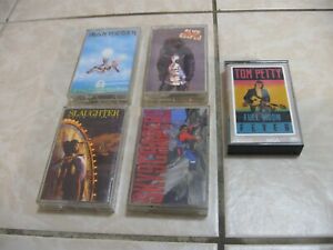 5 VINTAGE ROCK CASSETTES IRON MAIDEN TOM PETTY SLAUGHTER DAVID LEE ROTH A COOPER