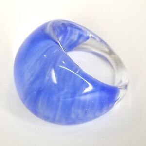 Large Clear Blue Chunky Molded Plastic Ring Lightweight Size: US 5 & HK 10.5