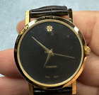 Diamond Quartz, With Black Genuine Leather Strap Wrist Watch