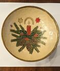 Brass Christmas Footed Bowl Cloisonne Enamel Candle & Pine Cones Candy Dish