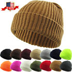 THICK Ribbed Beanie Knit Ski Cap Skull Hat Warm Solid Color Winter Cuff Blank