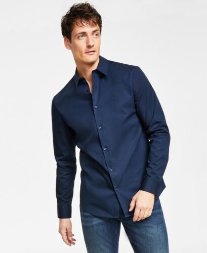 CALVIN KLEIN Men’s Slim-Fit Refined Button-Down Shirt Blue Large