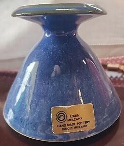 Vntg hand thrown pottery vase/lamp blue green glaze signed Mulcahy Ireland 2000