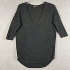 Express Womens Pullover Sweater Knit V Neck Black Gold Shimmer 3/4 Sleeve Size L