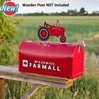 Red Metal Post Mount Mailbox for Farm Farmall Tractor Top Large Christmas Gift