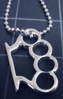 BRASS KNUCKLES Necklace Stainless Ball Chain New Bad Ass Rockabilly Pendant