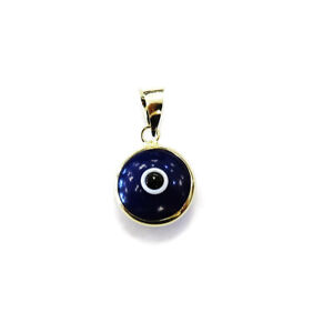 14K Yellow Gold Evil Eye 10mm  Necklace Good Luck Pendant Charm