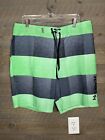 Hurley Mens Green & Black Lightweight Striped Board Shorts Size 36