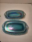 Indiana Glass Carvinal Glass Butter Dish Bottom (2) Blue Iridescent