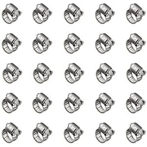 25 Pack Stainless Steel Hose Clamps, 1/4 inch to 1/2 inch Worm Gear Metal Hose