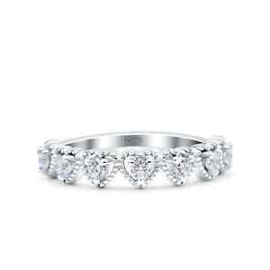Half Eternity Heart Pave Engagement Band Round Ring CZ 925 Sterling Silver 4mm