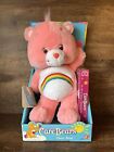 Care Bears CHEER BEAR Plush Rainbow Pink With Sealed VHS Play Along 2002 NEW NOS