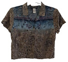 SAG HARBOR Women's Size S Multicolor Floral Leaves Button-Up Short Sleeve Top