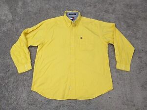 Tommy Hilfiger Button Up Shirt Mens XL Made in Jamaica Yellow Long Sleeves