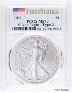 New Listing2021 $1 Silver American Eagle Type 2 PCGS MS70 First Strike - Blue Flag Label