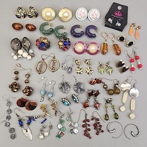 Pierced Earrings Lot of 37 Vtg to Now Multicolor Enamel Rhinestone Acrylic