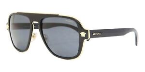 Versace Man Sunglasses, Polarized Black Lenses Metal Frame, 56mm
