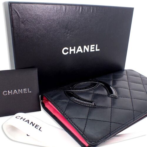 [Used] CHANEL Cambon Line Black x Pink Long Wallet [b30-54]