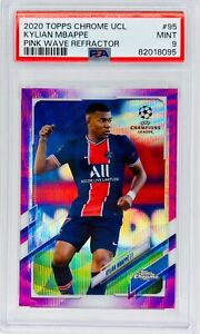 Kylian Mbappe 2020-21 Topps Chrome UCL Pink Wave Refractor #95 PSG PSA 9