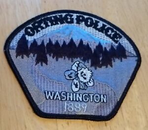 ORTING WASHINGTON 1889 POLICE PATCH GREY BLACK SILVER MOUNTAINS TREES FLOWER