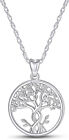 Round Family Tree Of Life Necklace In 14K White Gold Plated Sterling Silver