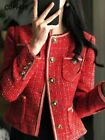 Red Tweed Blazers Women New Autumn Winter Loose New Single-Breasted Suit Jacket