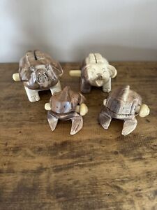 Set Of 4 Thailand Craft Wooden Guiro Frogs & Pigs Musical Percussion Instruments