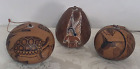 Lot of 3 x Intricate Carved Gourd Hanging Ornaments Birds Angels Turtles Flowers