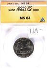 2004-D State Quarter Wisconsin Extra Leaf High ANACS MS-64 #3439
