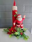 Vintage Christmas Flocked Candle Santa Blow Mold Plastic Floral Centerpiece
