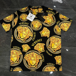 Men's  Versace T Shirt Black / Gold American All Size Short Sleeve