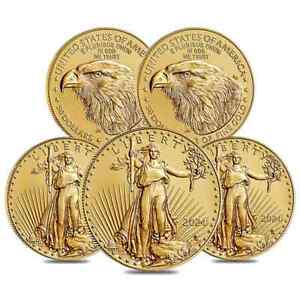 Lot of 5 - 2024 1 oz Gold American Eagle $50 Coin BU