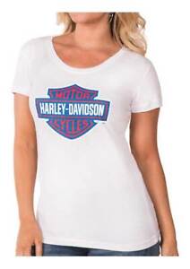 Harley-Davidson Women's RWB Bar & Shield Logo Short Sleeve Tee - White (XS)