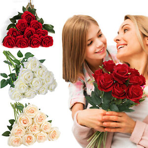 Red Silk Velvet Roses Artificial Flowers Realistic fou Mother's Day Special Gift