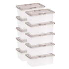 6.7 Qt Stackable Box,Plastic Storage Bins with Lids, Clear, Gray Lid, Set of 10