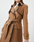 Women Double Breasted Wool Leather Coat - Trench Coat - Over Coat