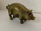 Vtg Solid Brass Pig Paperweight Figurine Natural Patina Curly Tail Farmhouse