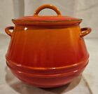Vintage Descoware Belgium Enamel Cast Iron Bean Pot Orange/Red Flame Fe 3.