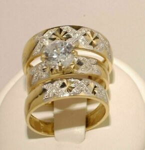 2.33 Ct Lab Created Diamond His/Her Ring Wedding Trio Set 14K Yellow Gold Plated
