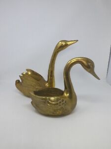 New ListingPair of Large Vintage Etched Brass Swan Decorative Planter Flower Pot